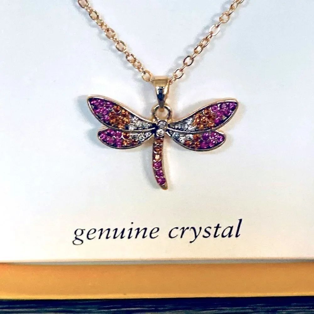 Crystal Dragonfly Gold Pendant Chain Necklace